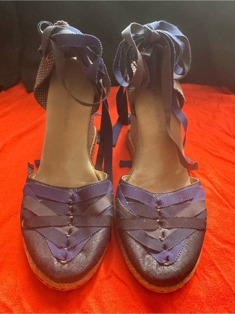 Marc Jacobs Charcoal Grey with Woven Purple and Navy Ribbon Espadrilles